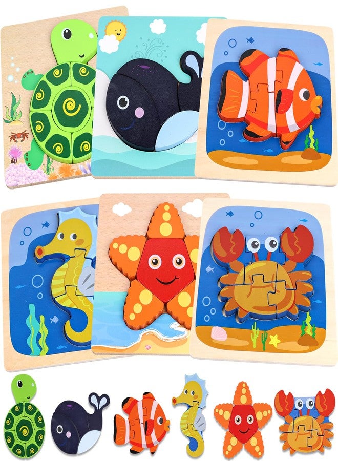 LovesTown Wooden Toddler Puzzles Montessori Sea Animal Jigsaw Puzzle, Educational Preschool Learning Toys for Boys and Girls, Pack of 6 - Image 1